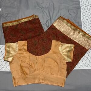 Women's Orange & Brown Indian Sari / Saree W/ Blouse ~L